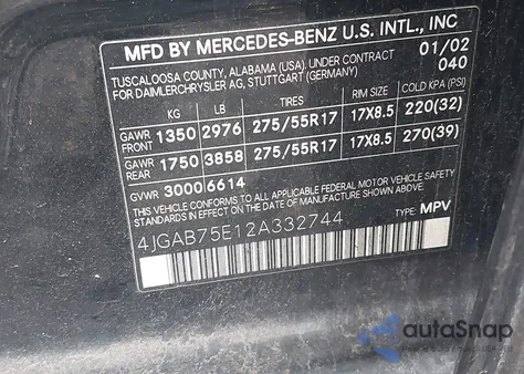 2002 Mercedes-Benz Ml 500 z USA, uszkodzony, nr VIN 4JGAB75E12A332744